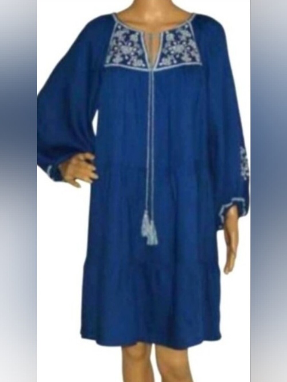 Like New! Boho Embroidered Royal Blue Peasant Dress Women's